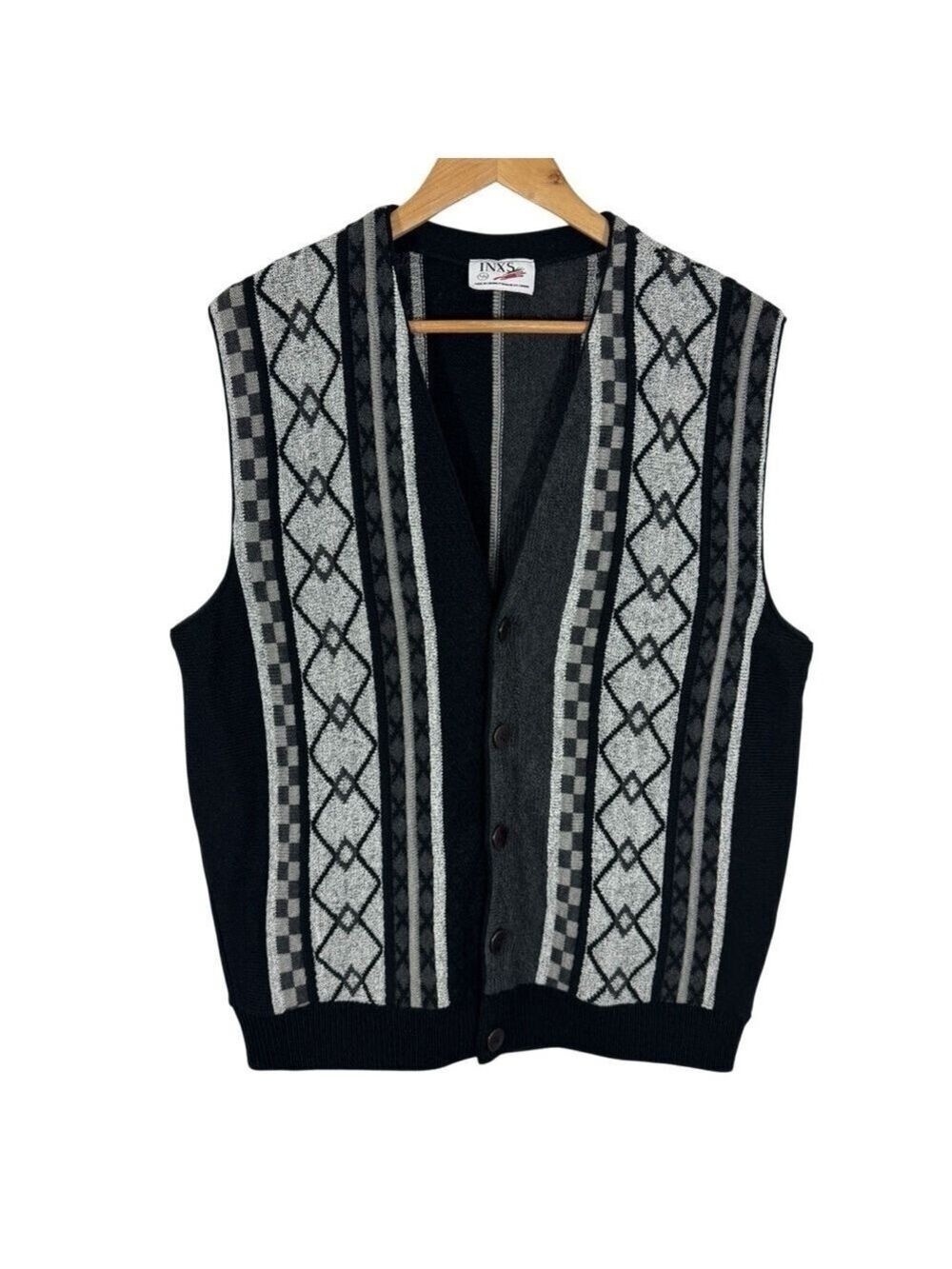 INXS Vintage 90s Sweater Vest Mens L Dark Neutrals Button Front Sleeveless EUC